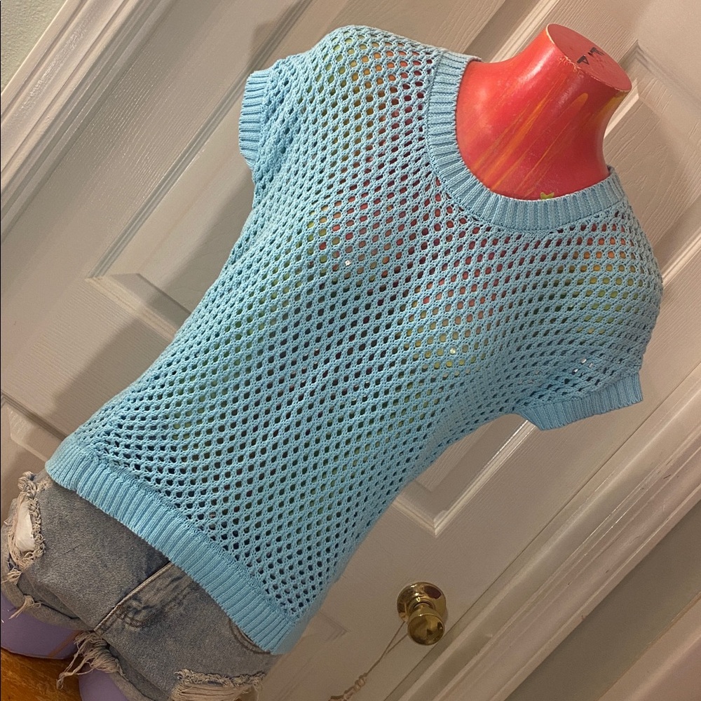Dept 222 Light Blue Mesh Knit Top